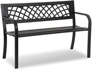 hgs metal bench garden bench park bench outdoor porch chair 400 lbs cast iron patio bench with anti-rust frame, outdoor steel patio furniture bench for path yard lawn entryway decor, black, 46 in