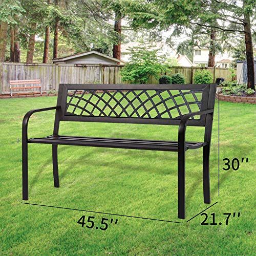 HGS Metal Bench Garden Bench Park Bench Outdoor Porch Chair 400 lbs Cast Iron Patio Bench with Anti-Rust Frame, Outdoor Steel Patio Furniture Bench for Path Yard Lawn Entryway Decor, Black, 46 IN