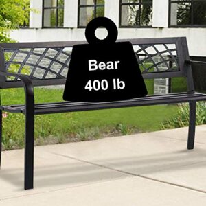 HGS Metal Bench Garden Bench Park Bench Outdoor Porch Chair 400 lbs Cast Iron Patio Bench with Anti-Rust Frame, Outdoor Steel Patio Furniture Bench for Path Yard Lawn Entryway Decor, Black, 46 IN