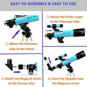 MaxUSee Lunar Telescope for Kids and Astronomy Beginners, Refractor Telescope with Finder Scope and 3 Eyepieces, Travel Telescope with Compact HD Binoculars for Moon Viewing Bird Watching Sightseeing