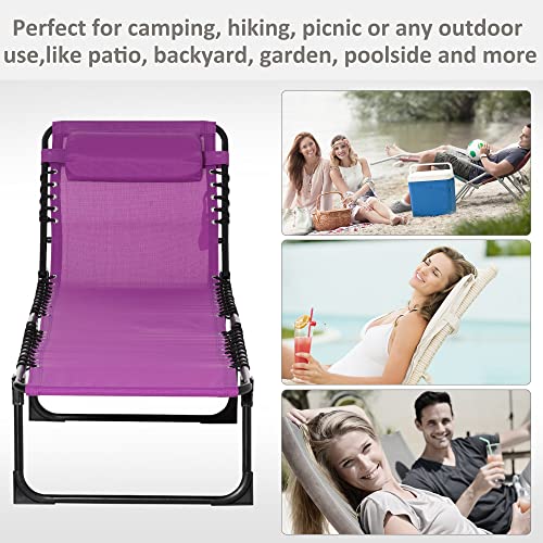 Outsunny Folding Chaise Lounge Pool Chairs, Outdoor Sun Tanning Chairs, Folding, Reclining Back, Steel Frame & Breathable Mesh for Beach, Yard, Patio, Purple