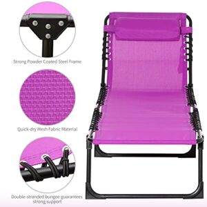 Outsunny Folding Chaise Lounge Pool Chairs, Outdoor Sun Tanning Chairs, Folding, Reclining Back, Steel Frame & Breathable Mesh for Beach, Yard, Patio, Purple