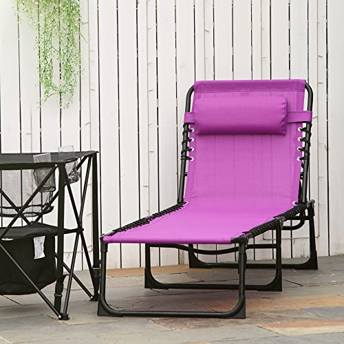 Outsunny Folding Chaise Lounge Pool Chairs, Outdoor Sun Tanning Chairs, Folding, Reclining Back, Steel Frame & Breathable Mesh for Beach, Yard, Patio, Purple