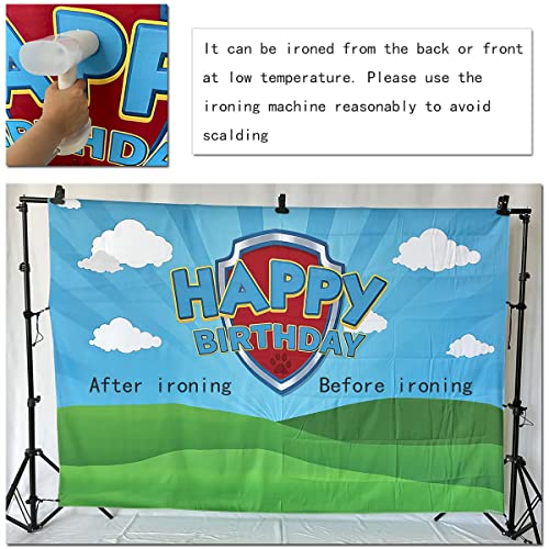7x5ft Puppy Dog Happy Birthday Photography Backdrops Shield Blue Sky Boys Birthday Party Table Banner Background for 1st