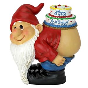 birthday decorations – garden gnome statue – loonie moonie happy birthday gnome statue – naughty gnomes – mooning gnomes statues