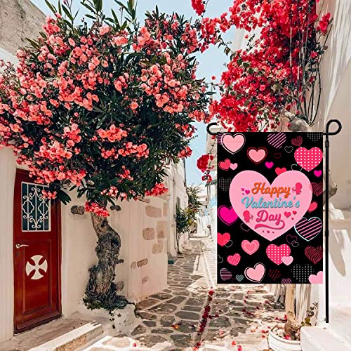 Valentines Day Garden Flag Outdoor Small Valentine Flag 12x18 Double Sided Burlap House Yard Valentines Flag for Outside Love Heart Valentines Day Decor Decorations