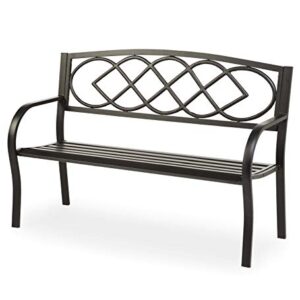 Plow & Hearth Celtic Knot Patio Garden Bench Park Yard Outdoor Furniture| Cast and Tubular Iron Metal| Powder Coat Black Finish| Classic Decorative Design| Easy Assembly 50" L x 17 1/2" W x 34 1/2" H