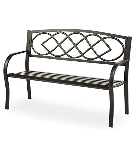 Plow & Hearth Celtic Knot Patio Garden Bench Park Yard Outdoor Furniture| Cast and Tubular Iron Metal| Powder Coat Black Finish| Classic Decorative Design| Easy Assembly 50" L x 17 1/2" W x 34 1/2" H
