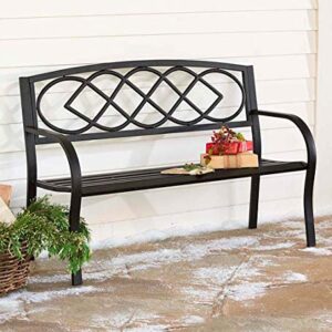 Plow & Hearth Celtic Knot Patio Garden Bench Park Yard Outdoor Furniture| Cast and Tubular Iron Metal| Powder Coat Black Finish| Classic Decorative Design| Easy Assembly 50" L x 17 1/2" W x 34 1/2" H