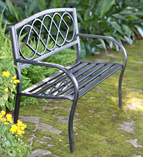 Plow & Hearth Celtic Knot Patio Garden Bench Park Yard Outdoor Furniture| Cast and Tubular Iron Metal| Powder Coat Black Finish| Classic Decorative Design| Easy Assembly 50" L x 17 1/2" W x 34 1/2" H