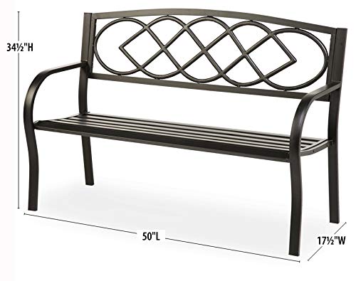 Plow & Hearth Celtic Knot Patio Garden Bench Park Yard Outdoor Furniture| Cast and Tubular Iron Metal| Powder Coat Black Finish| Classic Decorative Design| Easy Assembly 50" L x 17 1/2" W x 34 1/2" H