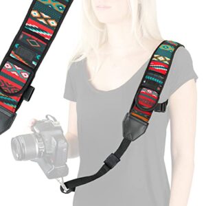 usa gear camera sling shoulder strap with adjustable neoprene, safety tether, accessory pocket, quick release buckle – compatible w/ canon, nikon, sony and more dslr and mirrorless cameras (southwest)