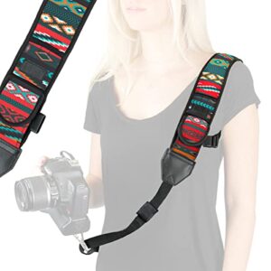 USA GEAR Camera Sling Shoulder Strap with Adjustable Neoprene, Safety Tether, Accessory Pocket, Quick Release Buckle - Compatible w/ Canon, Nikon, Sony and More DSLR and Mirrorless Cameras (Southwest)