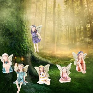 Haomian 6 Pcs Fairy Garden Accessories Flower Fairy Pixie Fly Wing Miniature Flower Fairy Figures Miniature Fairy Garden Accessories Dollhouse Ornament Garden Decoration