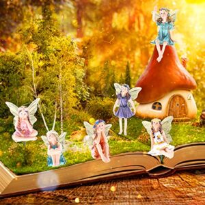 Haomian 6 Pcs Fairy Garden Accessories Flower Fairy Pixie Fly Wing Miniature Flower Fairy Figures Miniature Fairy Garden Accessories Dollhouse Ornament Garden Decoration