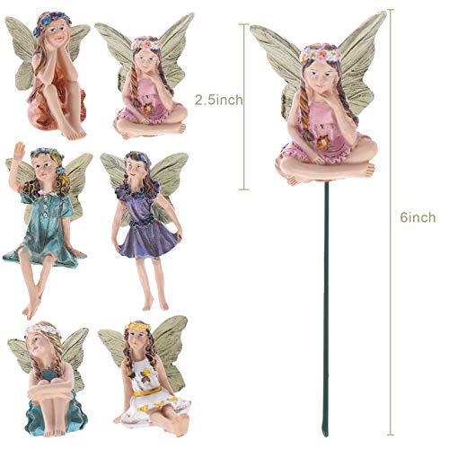 Haomian 6 Pcs Fairy Garden Accessories Flower Fairy Pixie Fly Wing Miniature Flower Fairy Figures Miniature Fairy Garden Accessories Dollhouse Ornament Garden Decoration