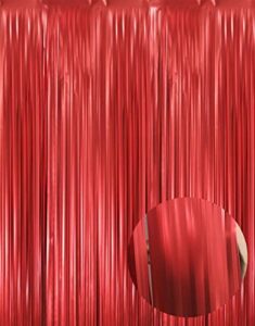 goer 3.2 ft x 9.8 ft metallic tinsel foil fringe curtains party photo backdrop party streamers for birthday,graduation,new year eve decorations wedding decor (1 pack,matte red)