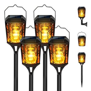 woohaha pellimo solar lights outdoor, ,4pack 19.7in 36led solar torch light with flickering flame, waterproof landscape decoration flame lights for garden pathway yard-auto on/off