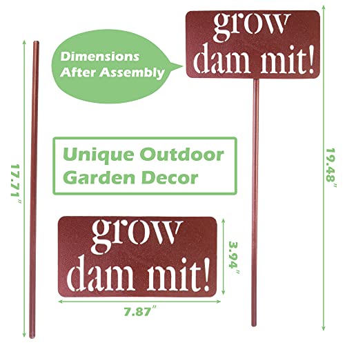 Rustic Garden Signs, Grow Dammit Garden Decor Sign for Garden, Funny Gardening Gift for Men Women Who loves Garden Plant