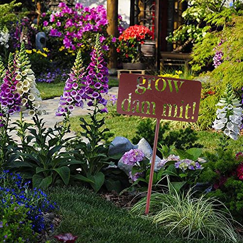 Rustic Garden Signs, Grow Dammit Garden Decor Sign for Garden, Funny Gardening Gift for Men Women Who loves Garden Plant