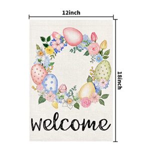 Welcome Easter Garden Flag 12x18 Inch Burlap Double Sided Outside, Easter Eggs Sign Yard Outdoor Small Decoration DF214