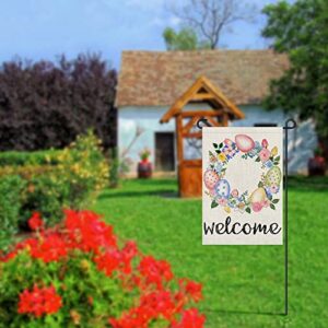 Welcome Easter Garden Flag 12x18 Inch Burlap Double Sided Outside, Easter Eggs Sign Yard Outdoor Small Decoration DF214