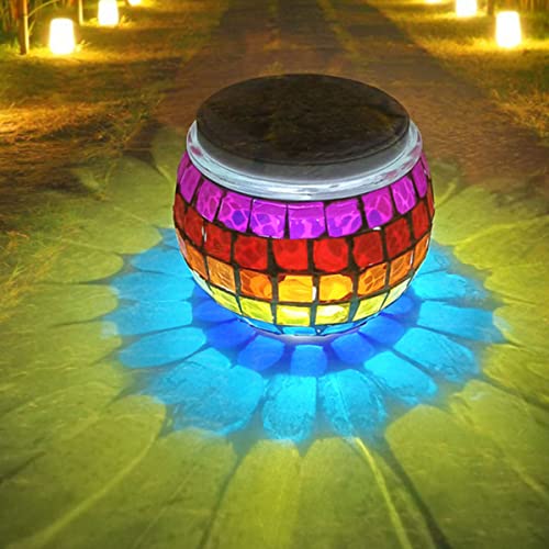 A2B Mosaic Solar Light Solar Powered Mosaic Glass Ball Light IP44 Waterproof Solar Garden Lights Auto ON/Off Solar Table Light Solar Lawn Landscape Lamp for Home Yard Patio Party Decorations A2B