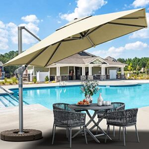 yitahome 10x10ft patio umbrella outdoor cantilever umbrella square offset umbrella w/heavy duty aluminum frame & cross base for garden pool backyard market (khaki)