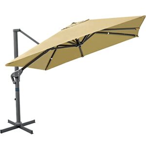 YITAHOME 10x10ft Patio Umbrella Outdoor Cantilever Umbrella Square Offset Umbrella w/Heavy Duty Aluminum Frame & Cross Base for Garden Pool Backyard Market (Khaki)