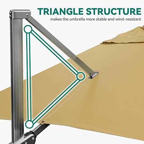 YITAHOME 10x10ft Patio Umbrella Outdoor Cantilever Umbrella Square Offset Umbrella w/Heavy Duty Aluminum Frame & Cross Base for Garden Pool Backyard Market (Khaki)