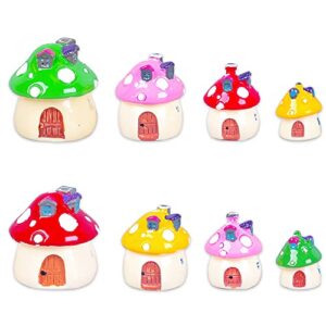 Dong Huang 8pcs Mini Mushrooms Miniature Fairy Garden Accessories Mushroom House, Micro Landscape Garden Decoration, Plant Flower Pots Ornaments(4 Sizes)