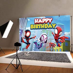 Spider Hero Party Background Spider Friends Children’s Birthday Party Photo Backdrop Background Baby Shower Photography Banner Decoration, 5 x 3 FT