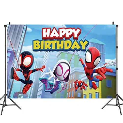 Spider Hero Party Background Spider Friends Children’s Birthday Party Photo Backdrop Background Baby Shower Photography Banner Decoration, 5 x 3 FT