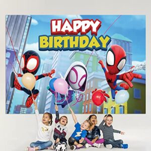 Spider Hero Party Background Spider Friends Children’s Birthday Party Photo Backdrop Background Baby Shower Photography Banner Decoration, 5 x 3 FT