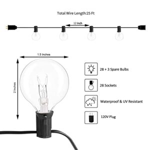 Efavormart 25FT Waterproof Connectable Hanging Outdoor/Indoor Patio String Lights with 28 Incandescent Warm White G40 Light Bulbs for Terrace, Garden, City Roof, Market, Cafe, Wedding, Birthday, Par