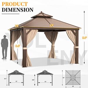 YOLENY 12'x12' Hardtop Gazebo with Galvanized Steel Double Roof, Pergolas Aluminum Frame, Netting and Curtains Included, Metal Outdoor Gazebos for Garden, Patios, Lawns, Parties