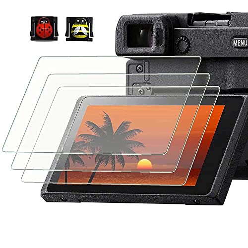 PCTC Screen Protector Compatible for Sony alpha A6600 A6100 A6400 A6000 A6300 A5000 Nex-7 NEX-6 NEX-5, 3 Packs 0.3mm 9H Hardness Tempered Glass 2* Hot Shoe Cap Cover