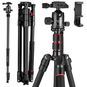 mactrem 80″ camera tripod, dslr tripod heavy duty for travel, 360 ° ball head professional aluminum tripod & monopod with carry bag compatible with canon nikon sony camcorder phone, 33lb load
