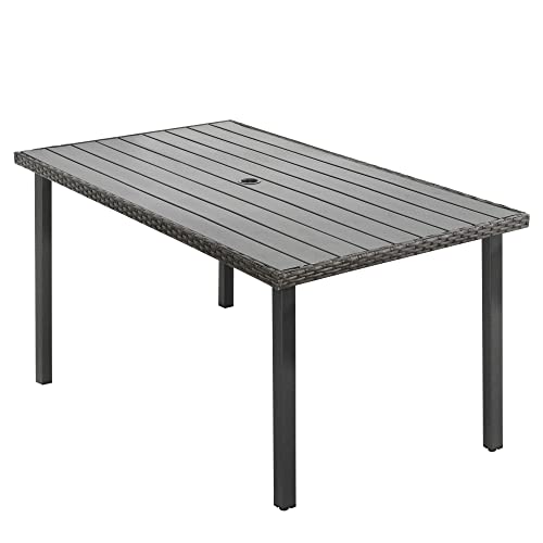 HAPPATIO Patio Dining Table for 6, Patio Furniture Size 60 x 35 x 28.5, with Umbrella Hole Dia 2"