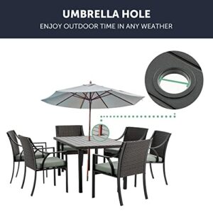 HAPPATIO Patio Dining Table for 6, Patio Furniture Size 60 x 35 x 28.5, with Umbrella Hole Dia 2"