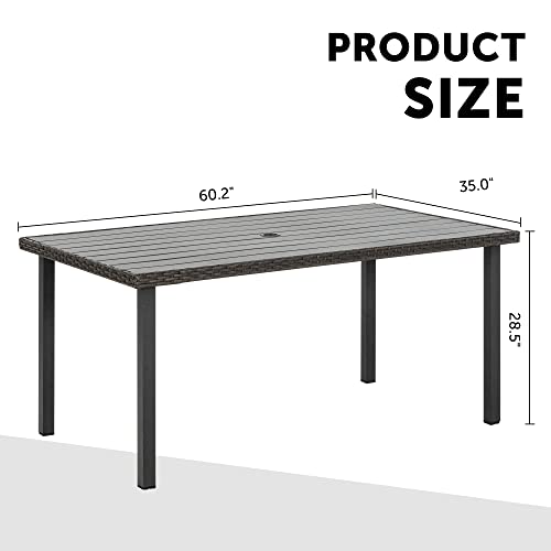 HAPPATIO Patio Dining Table for 6, Patio Furniture Size 60 x 35 x 28.5, with Umbrella Hole Dia 2"