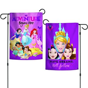 wincraft princess character 12.5″ x 18″ 2-sided garden flag (adventure beings here)
