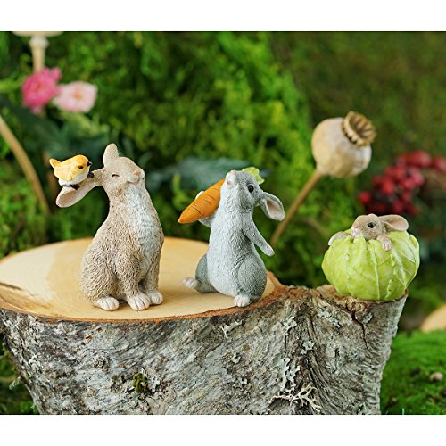 Top Collection Miniature Fairy Garden and Terrarium Rabbit Playing with Bird Statue