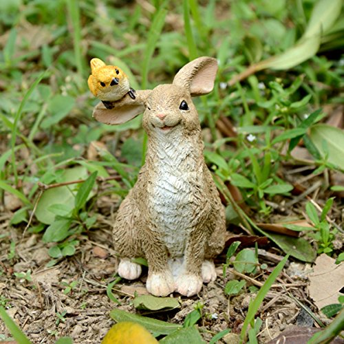 Top Collection Miniature Fairy Garden and Terrarium Rabbit Playing with Bird Statue