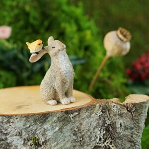 Top Collection Miniature Fairy Garden and Terrarium Rabbit Playing with Bird Statue