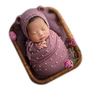 zeroest newborn photo props hat blanket photography for babies cloth wrap hats set baby boy girl photo shoot outfits (pink)