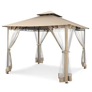 tooluck patio gazebo with mosquito netting outdoor gazebo 10 ft x 10 ft canopy tent double roof tops for party, backyard, patio lawn and garden