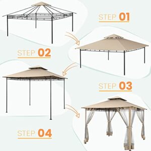 Tooluck Patio Gazebo with Mosquito Netting Outdoor Gazebo 10 Ft x 10 Ft Canopy Tent Double Roof Tops for Party, Backyard, Patio Lawn and Garden