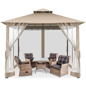 Tooluck Patio Gazebo with Mosquito Netting Outdoor Gazebo 10 Ft x 10 Ft Canopy Tent Double Roof Tops for Party, Backyard, Patio Lawn and Garden