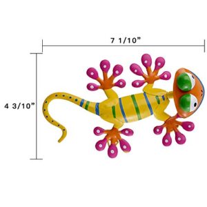 YEAHOME 4 Pack Metal Geckos Inspirational Wall Art, Mexican Outdoor Wall Decor with Shaking Head, Lizard Wall Sculptures & Statues for Farmhouse, Porch, Patio, Lawn, Fence, Backyard